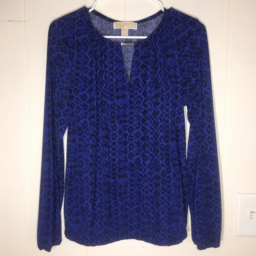 MK blue snake print long sleeve blouse medium M